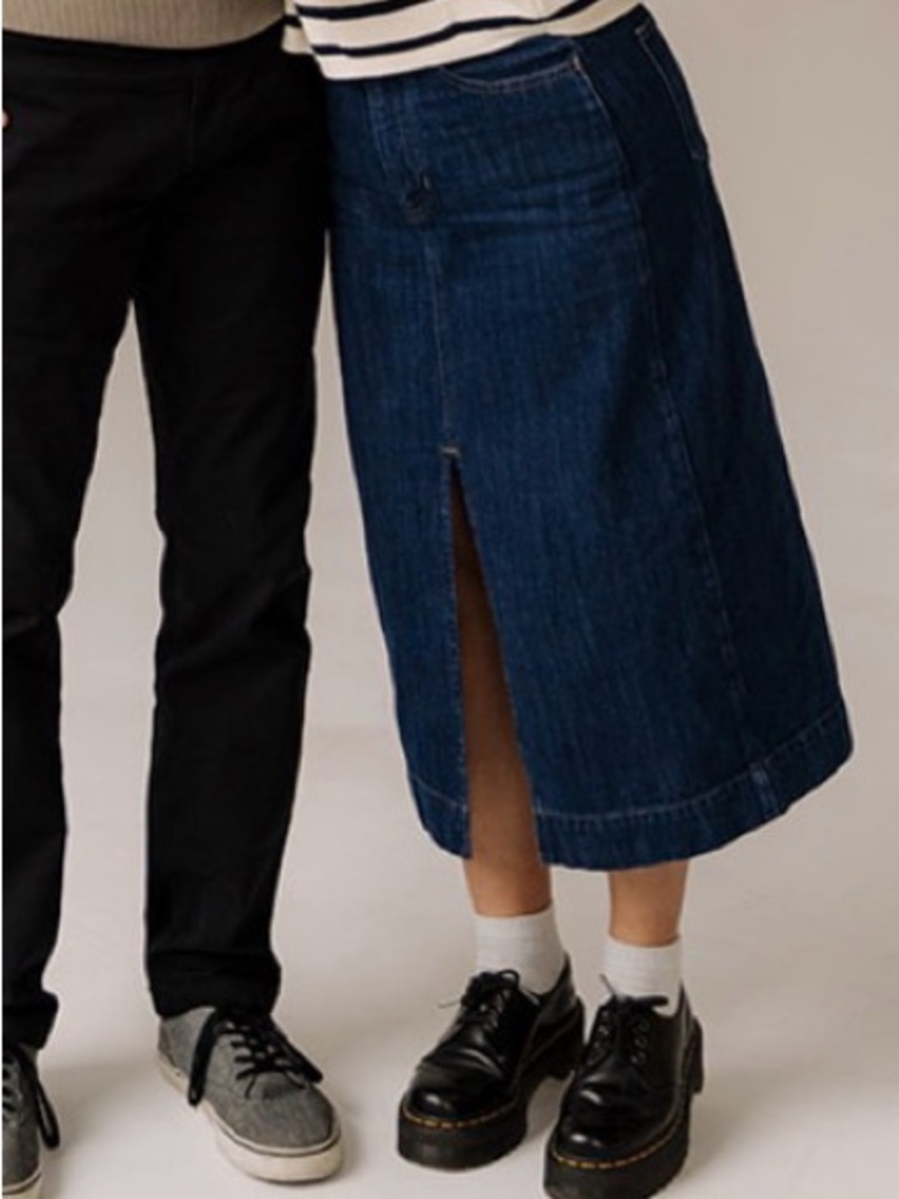 J. Crew Dark Blue Denim Midi Skirt with Front Slit